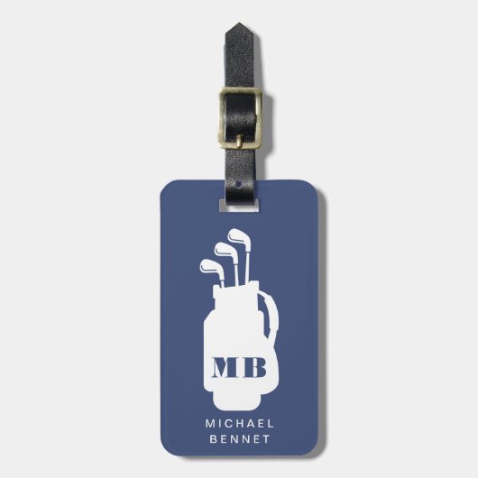 Modern Blue Golf Sport Monogram ラゲッジタグ (正面縦)