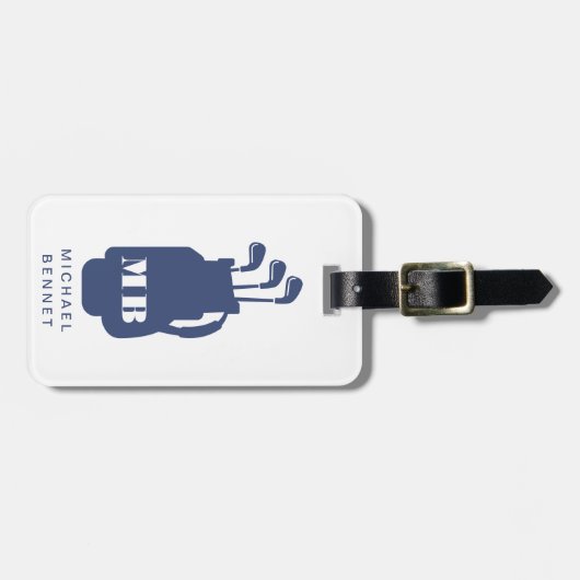 Modern Blue Golf Sport Monogram ラゲッジタグ (正面横)
