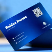 Modern Blue Gradient Business Card with QR Code 名刺