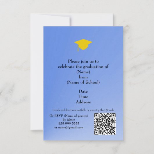 Modern Blue Gradient Grad Party Invite Enclosure カード (裏面)
