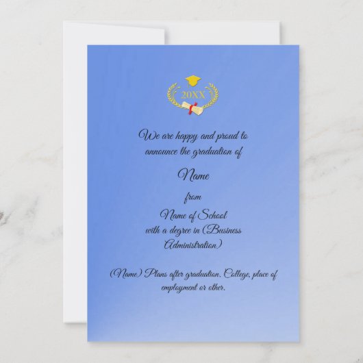 Modern Blue Gradient Graduation Announcement 招待状 (裏面)