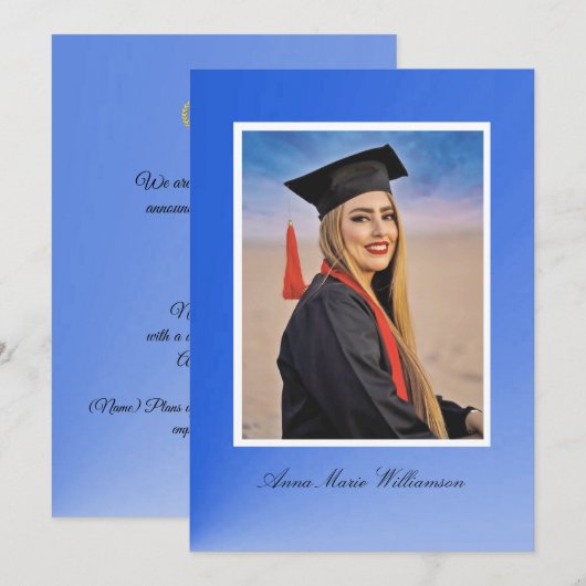 Modern Blue Gradient Graduation Announcement 招待状 (正面/裏面)