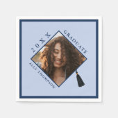 Modern Blue Graduation Cap Photo スタンダードカクテルナプキン (正面)
