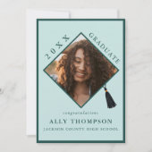 Modern Blue Graduation Cap Photo Announcement 招待状 (正面)