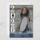 Modern Blue Graduation Cap Senior Photo 招待状 (正面)