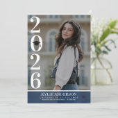 Modern Blue Graduation Cap Senior Photo 招待状 (スタンド正面)