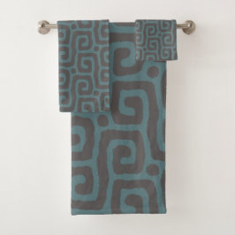 modern Blue &Gray Abstract Pattern monogram Name  バスタオルセット