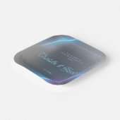 Modern Blue Gray Purple Electric Neon Glow Wedding ペーパープレート (傾斜あり)