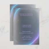 Modern Blue Gray Purple Electric Neon Glow Wedding 出欠カード (正面/裏面)