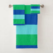 Modern Blue Green and Azure Striped Towel Set バスタオルセット (インサイチュ)