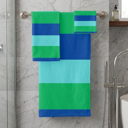 Modern Blue Green and Azure Striped Towel Set バスタオルセット