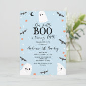 Modern Blue Halloween Little Boo 1st Birthday 招待状 (スタンド正面)