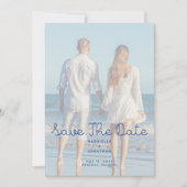 Modern Blue Handwritten Wedding Photo  セーブザデート (正面)