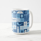 Modern Blue Hanukkah Symbols Mug コーヒーマグカップ (正面右)