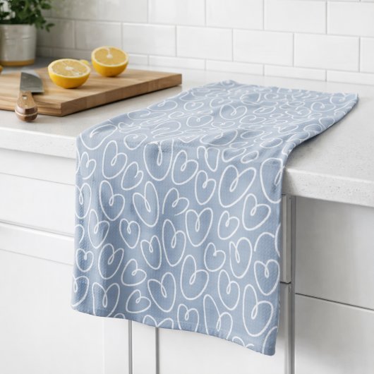 Modern Blue Heart キッチンタオル