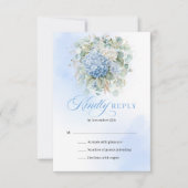 Modern Blue Hydrangea Eucalyptus Wedding RSVP (正面)