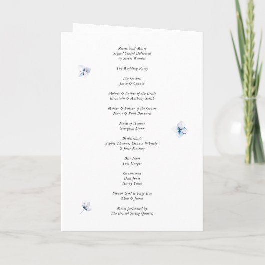 Modern Blue Hydrangea Floral Wedding Program プログラム (裏面)