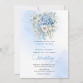 Modern Blue Hydrangea Gold Floral Wedding Invite 招待状 (正面)