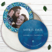 Modern Blue Hydrangea Round Wedding セーブザデート