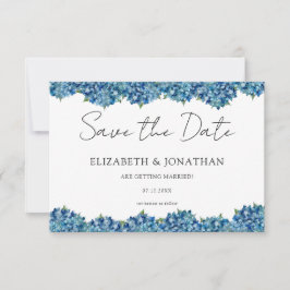 Modern Blue Hydrangeas Navy Blue Striped Wedding セーブザデート