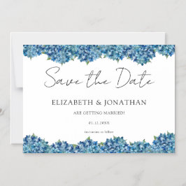 Modern Blue Hydrangeas Navy Blue Striped Wedding マグネット招待状