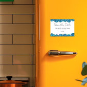 Modern Blue Hydrangeas Navy Blue Striped Wedding マグネット招待状