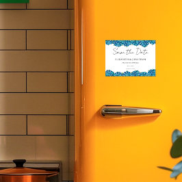 Modern Blue Hydrangeas Navy Blue Striped Wedding マグネット招待状