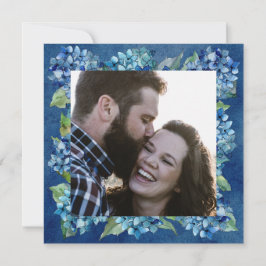 Modern Blue Hydrangeas Stripe Photo Wedding 招待状