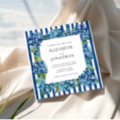 Modern Blue Hydrangeas Watercolor Stripe Wedding 招待状