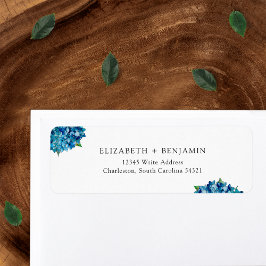 Modern Blue Hydrangeas Wedding RSVP Return Address ラベル