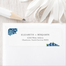 Modern Blue Hydrangeas Wedding RSVP Return Address
