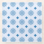 Modern Blue Inspired Lotus Motif Coaster ガラスコースター (正面)