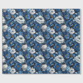 Modern Blue Ivory Floral Decorative Wrapping Paper ラッピングペーパー (フラット)