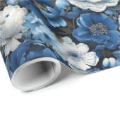 Modern Blue Ivory Floral Decorative Wrapping Paper ラッピングペーパー (ロールコーナー)