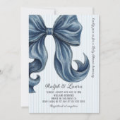 Modern Blue Jeans Bow Baby Shower 招待状 (正面)