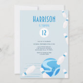 Modern Blue Kids Bowling Birthday Party 招待状 (正面)