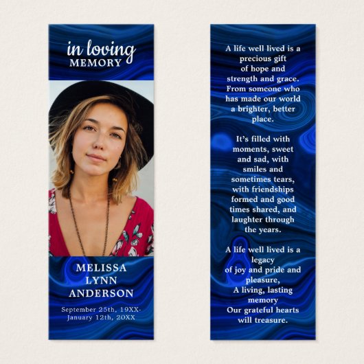 Modern Blue Marble Memorial Poem Funeral Bookmark (正面&裏面)