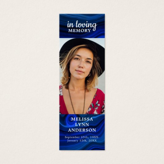 Modern Blue Marble Memorial Poem Funeral Bookmark (正面)