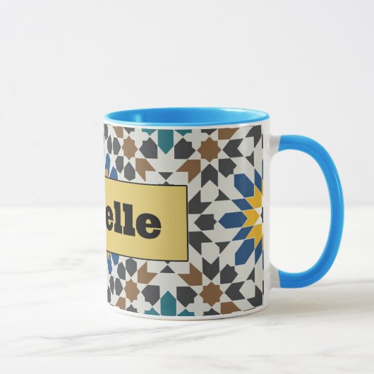 Modern Blue & Maroon Geometric Mug with Custom マグカップ (右)