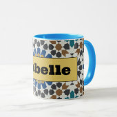 Modern Blue & Maroon Geometric Mug with Custom マグカップ (正面右)