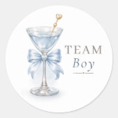 Modern Blue Martini Theme Gender Reveal Team Boy ラウンドシール (正面)