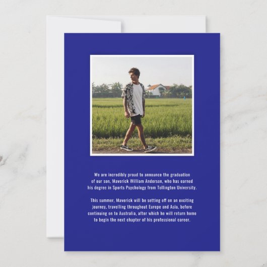 Modern Blue Masculine Photo Graduation 案内状 (裏面)