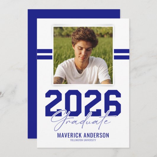 Modern Blue Masculine Photo Graduation 案内状 (正面/裏面)