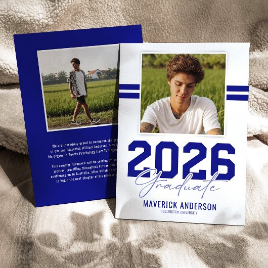 Modern Blue Masculine Photo Graduation 案内状