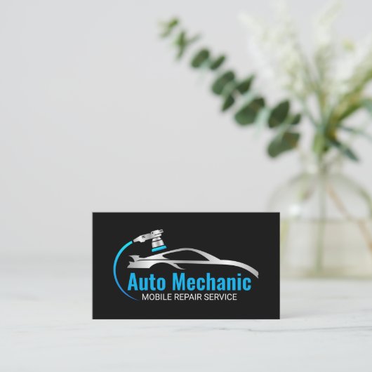 Modern Blue Mechanic Automotive Service 名刺 (スタンド正面)