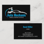 Modern Blue Mechanic Automotive Service 名刺 (正面/裏面)