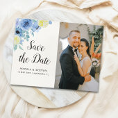 Modern Blue Mediterranean Lemon Wedding ポストカード