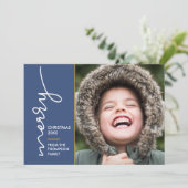 Modern blue Merry Christmas Script Photo Card (スタンド正面)