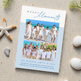 Modern blue “Merry Moments” Multi-Photo family シーズンカード