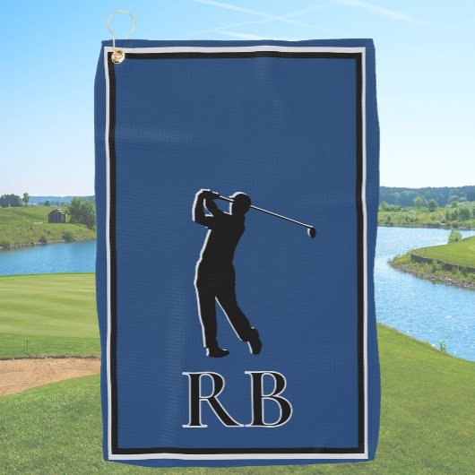 Modern Blue Monogram Golf Towel For Men ゴルフタオル